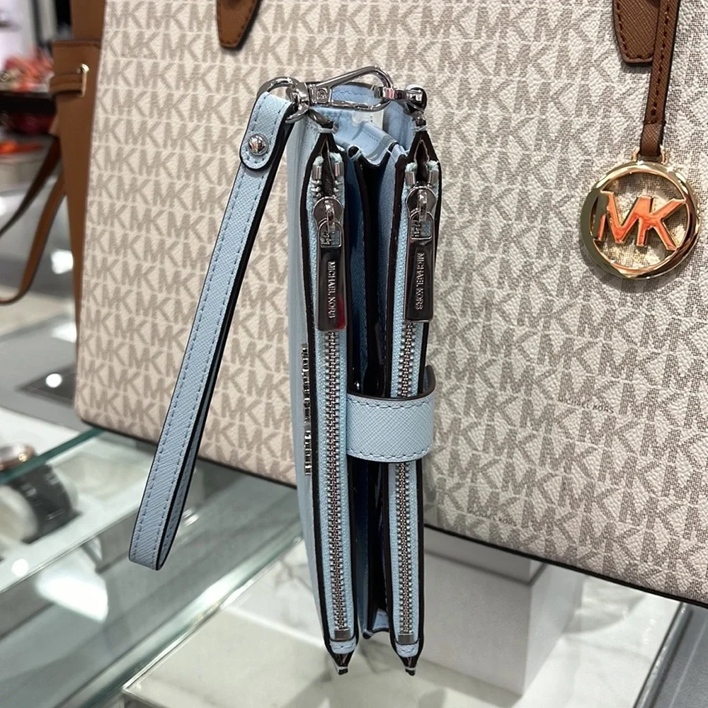 MICHAEL KORS LARGE DOUBLE ZIP WRISTLET WALLET PHONE CASE CLUTCH 
Vista Blue 
NWT - Picture 12 of 16